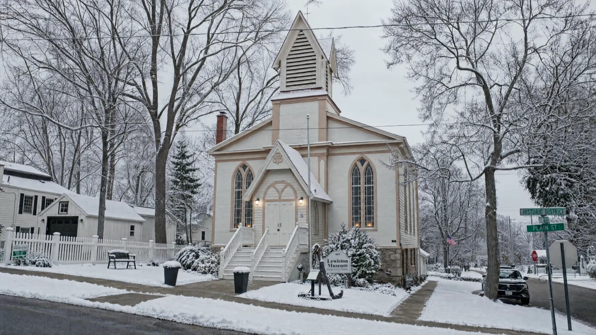 White church, finished frame